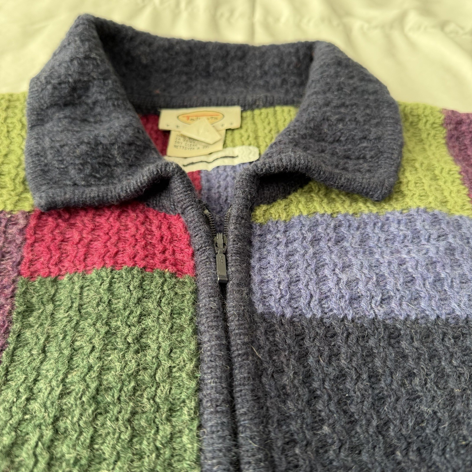 Talbots 100% Wool Patchwork Zip Jacket L Multicol… - image 2