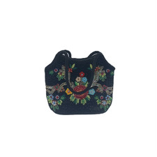 Vintage Black Beaded Floral Handbag Evening Purse Petite 7x6 5 Drop