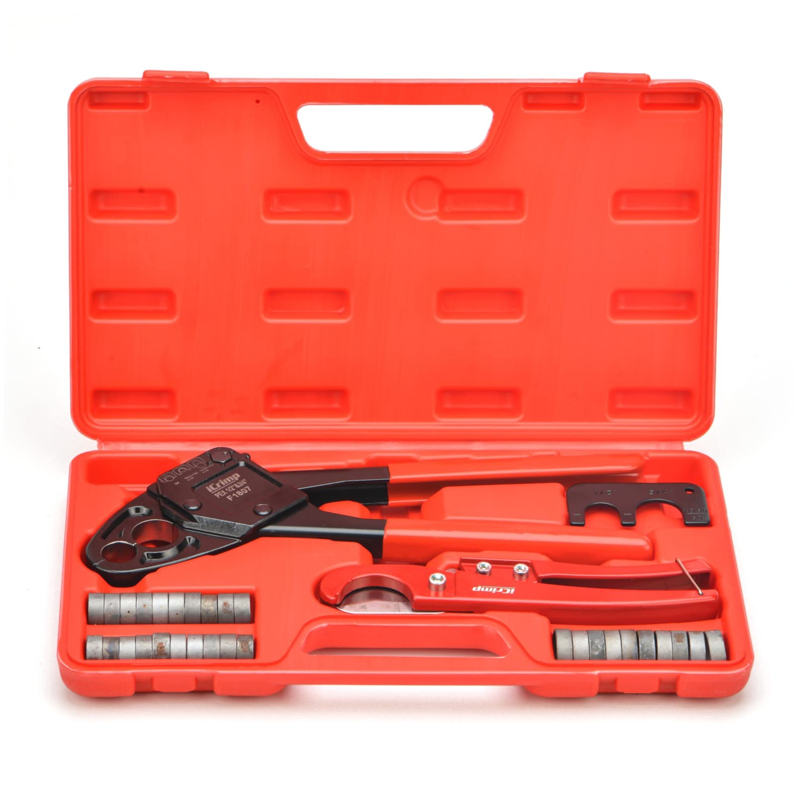 IWISS PEX Crimping Tool Kit 1/2" 3/4" Angle Head Cutter 30 Copper Rings