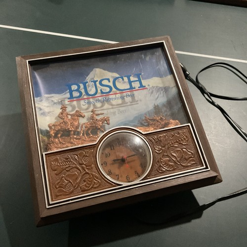 Vintage Busch Beer Western Cowboy 3-D Scene Light Up Clock