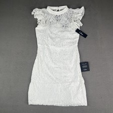Lulus Dress Womens Small White Lace Flutter Sleeve High Neck Mini Lined LD1109