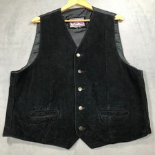 Vintage Watershed Black Suede Leather Biker Vest Men XL Western Cowboy Rodeo