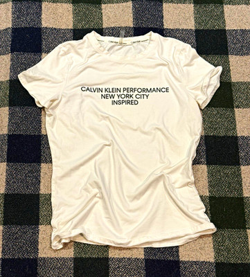 Calvin Klein Performance Women s M White Logo Stretch Slim Crew Neck Tee