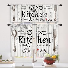 Black White Kitchen Curtains and Valances 3 Piece Set for Windows Rod Pocket ...
