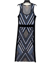Michael Kors Blue Striped Chevron Jersey Maxi Dress Sleeveless L