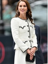 Women's Cream Tweed Jacket with Black Trim