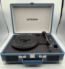 RetroAudio Portable Suitcase Record Player Bluetooth 3-Speed Turntable Blue