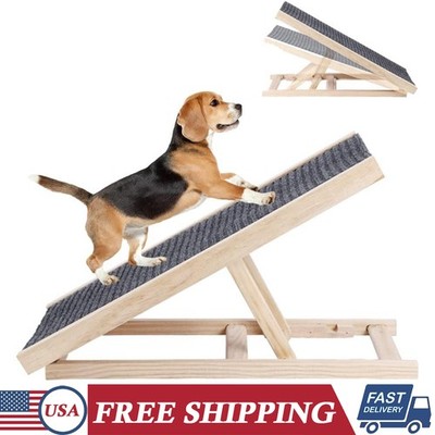 50 kg/110 lbs Pet Cat Dog Stair Ramp Adjustable Wooden Ramp Steps for Bed Car