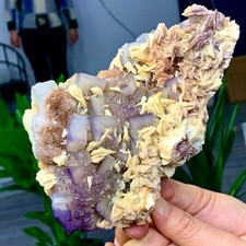 1.41LB Rare transparent purple green cubic fluorite mineral crystal sample/China