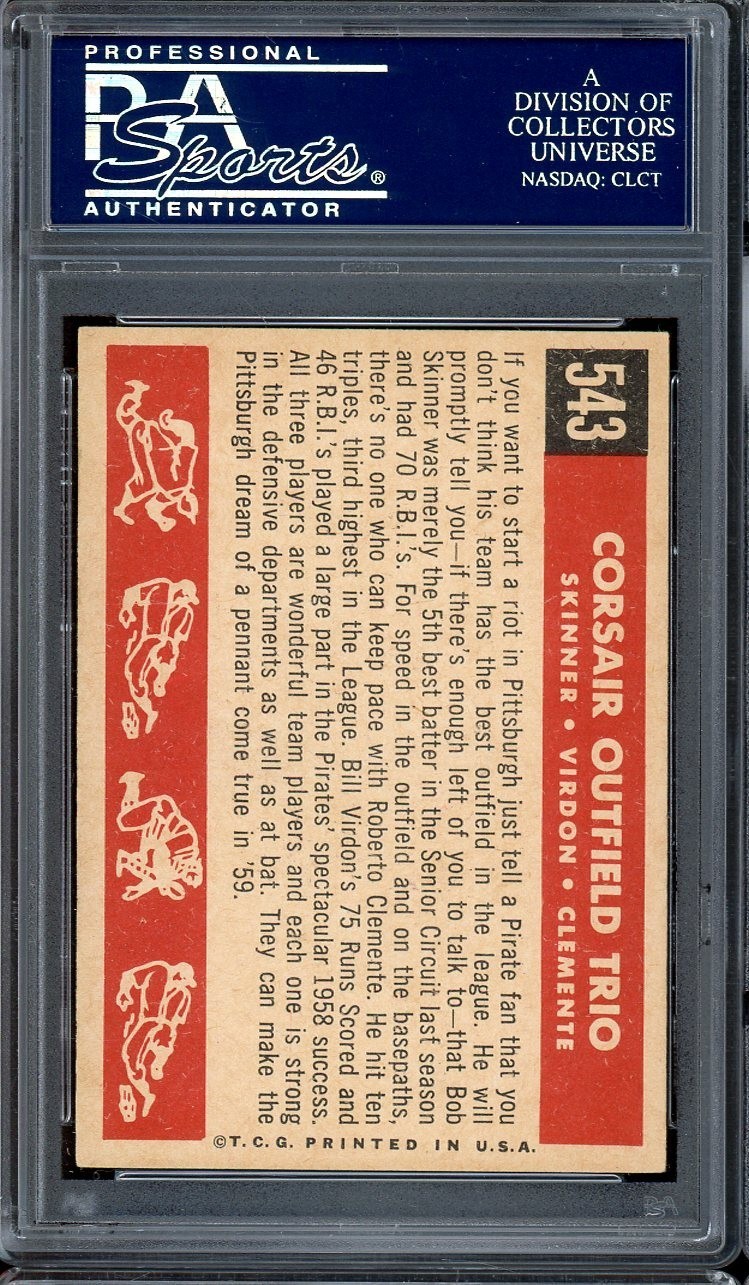 1959 Topps Baseball #543 Corsair Outfield Trio Clemente PSA 6 view 2
