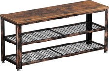 Rustic 3-Tier Shoe Bench with Mesh Shelves for Entryway and Hallway Storage