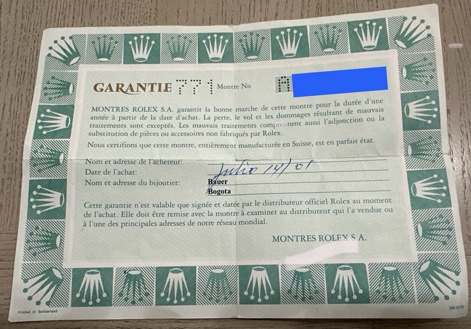 Papel de garantía Rolex Cellini vintage serie A referencia 4084/9 Foto 2 de 2