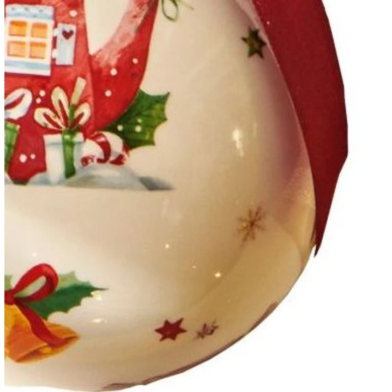 Palla di Natale Ceramica BRANDANI Teiera Decorazione Albero 10 cm Fiocco Raso, fotografia 6 di 9