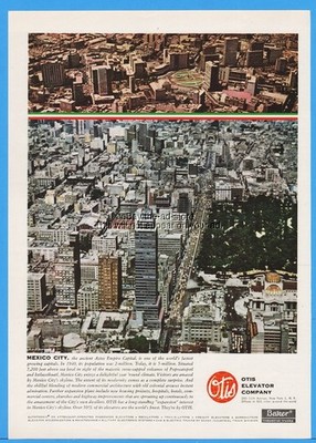1960 Otis Elevator Company Mexico City Aztec Empire Capital Skyline Print Ad