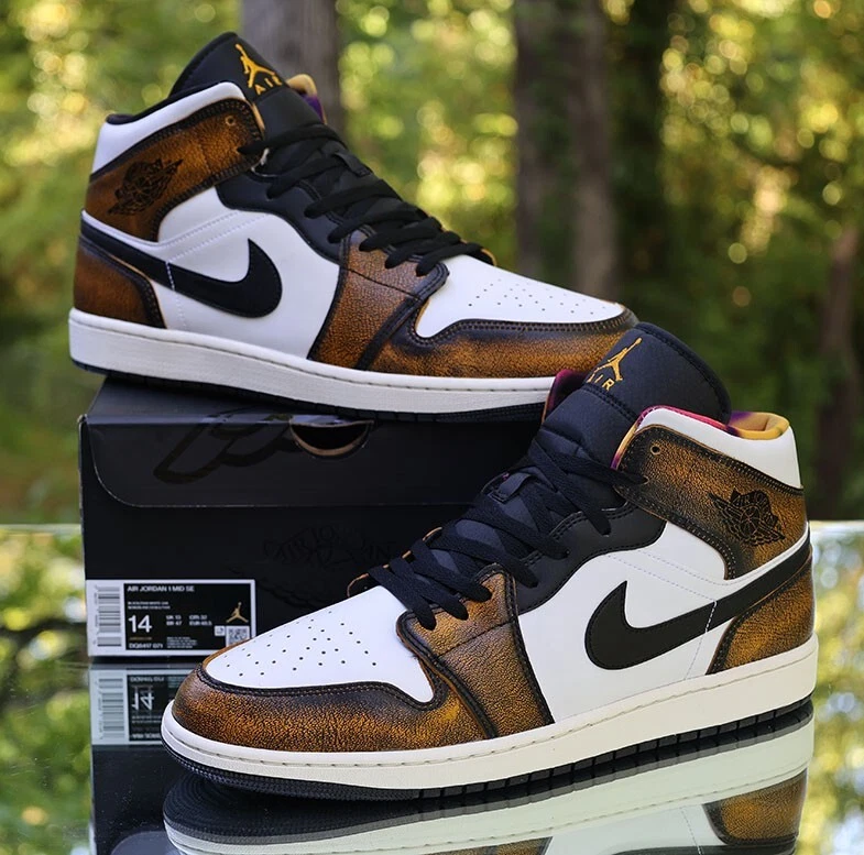 Nike Air Jordan 1 Mid Orange Wear Away Men's Size 14 White Black DQ8417-071  | eBay