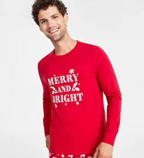 Family Pajamas Matching Men's Merry  Bright Pajamas Top ONLY - Red