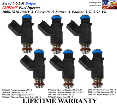 Set of 6 OEM Delphi Fuel Injectors For 2006-2007 Saturn Relay 3.9L V6