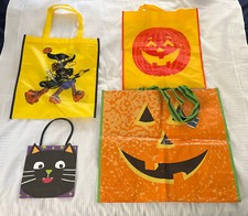 4 Halloween Trick or Treat Candy Bags Reusable totes Witch Pumpkin