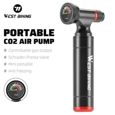 WEST BIKING Aluminum Bicycle Pump Air CO2 Inflator Ball Pump Manometer Black