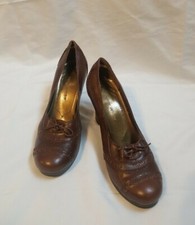 Nine West Womens Pumps Round Toe Shoe High Heel Brown Size 8M Leather