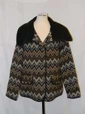 Fab Nwt Black Brown Chevron Pattern Fleece Coat Jacket By Jack Button Front Sz L