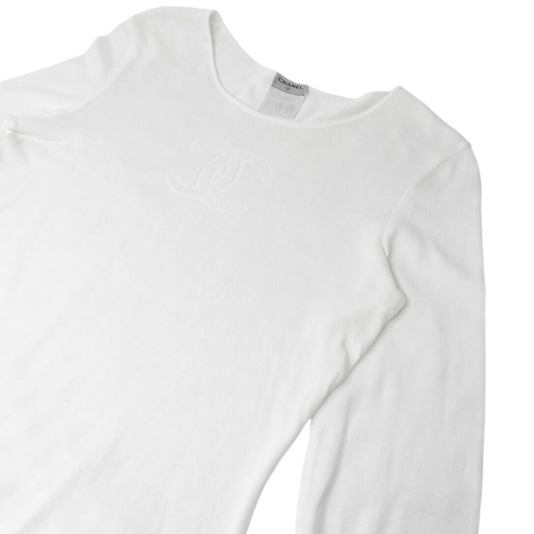 CHANEL Vintage 05C Big CC Logo Knit Top #38 White Long CHANEL Vintage 05C Big CC Logo Knit Top #38 White Long