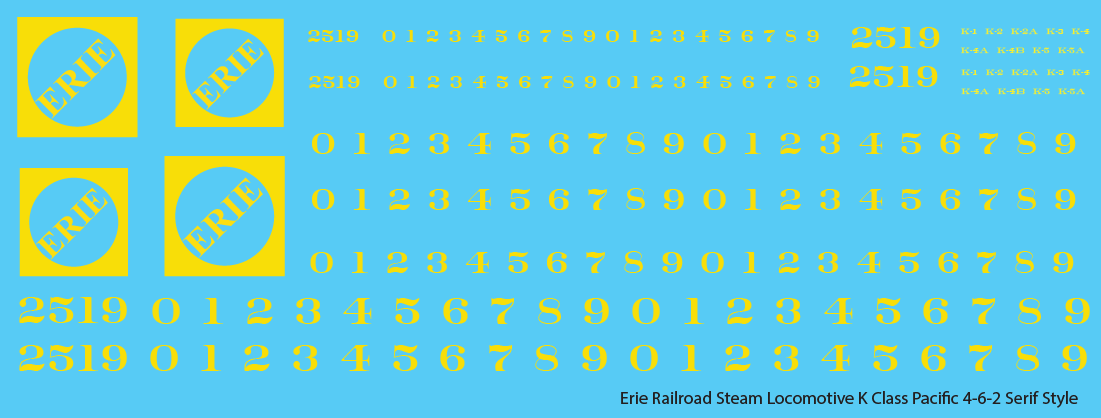 N Scale - Erie Railroad Steam Locomotive K Class Yellow Serif Logo