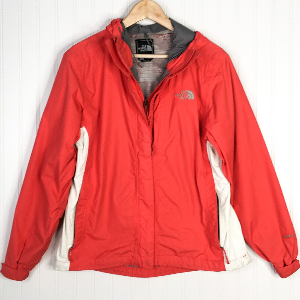 The North Face Womens Red Hooded Raincoat Jacket with Logo Full Zip Waist Length-image