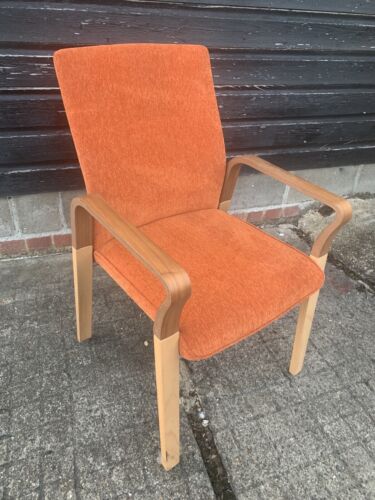 Vintage retro Wooden Danish chair armchair mid century Orange fabric MCM Selmer