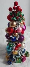 Handmade 11" Red Silver & Gold Bulbs Tabletop Christmas Tree Wrapped Packages