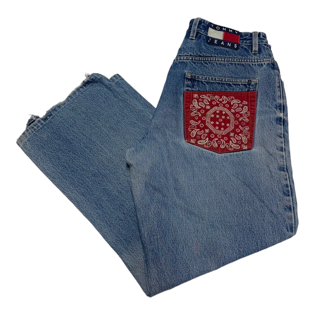 centeret Vægt Kan ikke læse eller skrive VTG 90s Tommy Hilfiger Jeans Red Pocket Big Flag Patch Denim Blue Size  33x27 | eBay