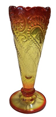 VINTAGE L.E. SMITH GLASS AMBERINA TRUMPET BUD VASE RED YELLOW