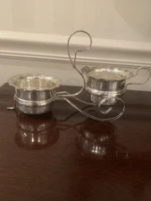 (VINTAGE, CELTIC QUALITY PLATE)  SUGAR & CREAMER WITH STAND (MADE IN ENGLAND)