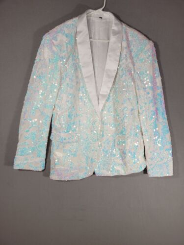 Carffiv Mens Fashionable Floral Pattern Sequin Two Piece Suit Set 2XL - Picture 3 of 14