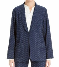 158 NWT MAX STUDIO SzS SHAWL COLLAR JACQUARD STRETCH BLAZER DARK NAVY PRINT