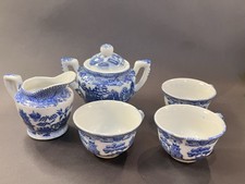 Japan Porcelain Child  s Tea Set Parts 6 Pieces Blue Transfer Blue  White ceram