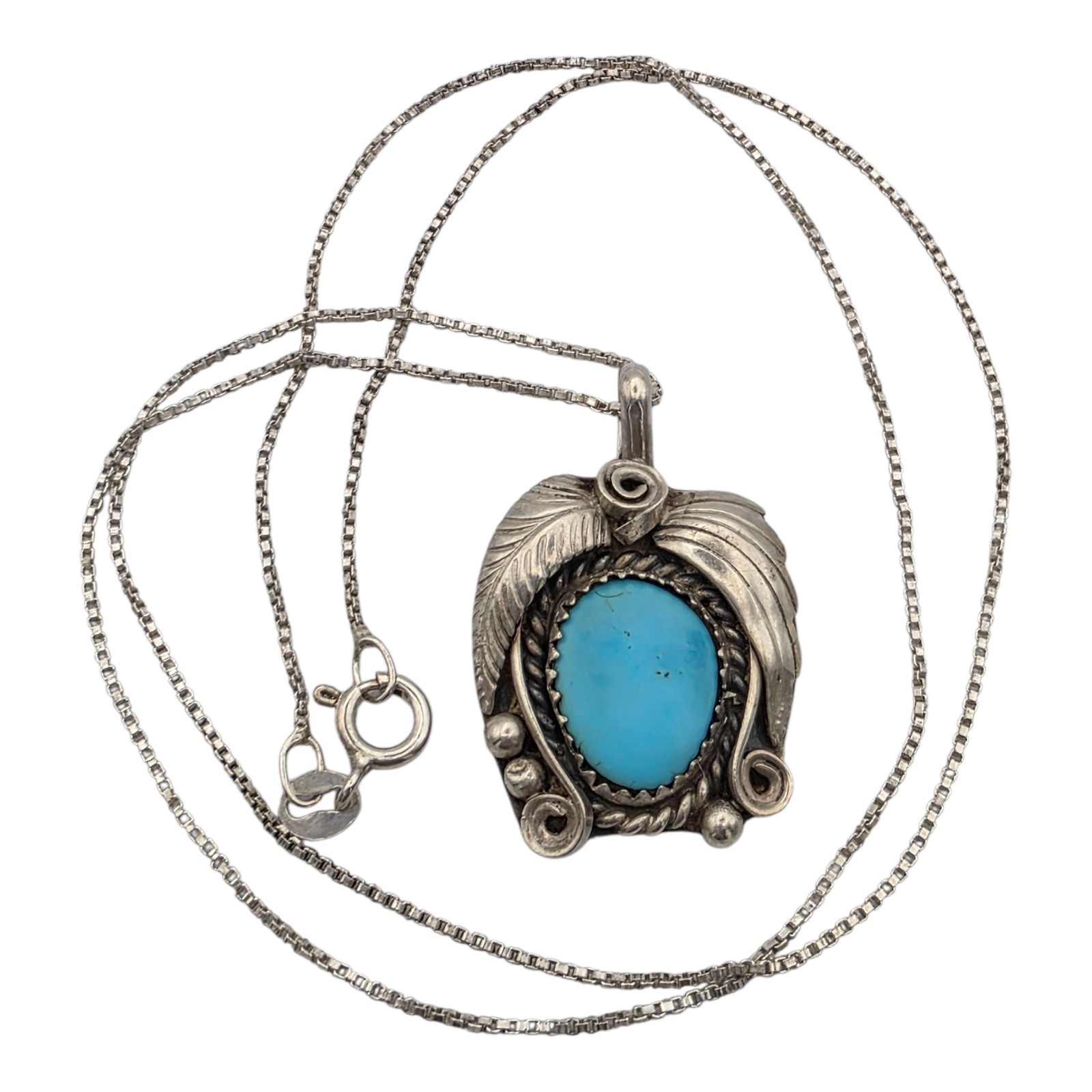 Native American Solid Sterling Turquoise Pendant … - image 1