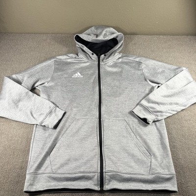 Adidas Hoodie Mens Large Gray Full Zip Climawarm Performance Sweatshirt Training