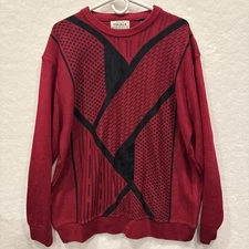 Vintage OGGI Sweater Red Abstract Pullover Atlantic City Large Merino Blend