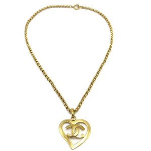 Authentic Chanel Cc Heart Pendant Metal Gold Gold_Plated Necklace Jewelry