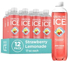 (12 Pack) Sparkling Ice Strawberry Lemonade Sparkling Water, Zero Sugar, 17 Oz