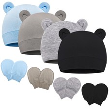 Newborn Baby Hats and Mittens Set Bear Ear One Size, 4 Pcs:bear F