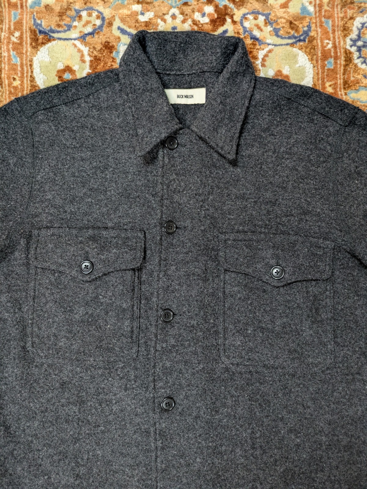 Buck Mason Felted Wool Field Shirt, Large, Charcoal, Overshirt