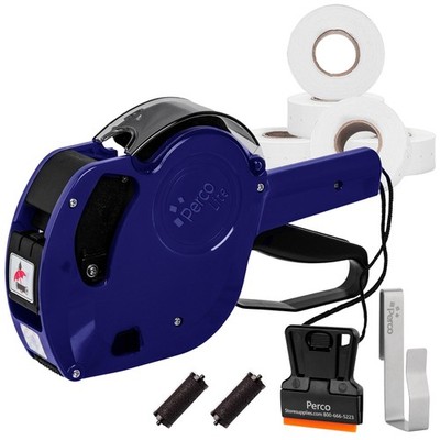 Perco Lite 1-Line Price Gun Kit, 5White Label Rolls, Gun Clip & Ink Rollers