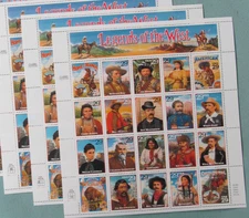 Three Sheets x 20 = 60 LEGENDS OF THE WEST 29¢ US Postage Stamps. USA # 2869 a-t