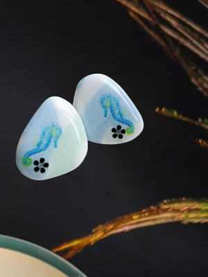  Polymer Ton Seepferdchen & Blumenmuster Ohrstecker