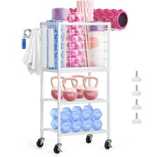 Yoga Mat Storage Rack w/ Wheels Hooks Home Gym Workout Equipment Dumbbell Rack 