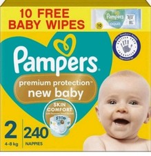 Pampers Premium Protection New Baby Size 2, 240 Nappies, 4kg-8kg, Monthly Pack +