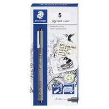 Staedtler Pigment Liner, Fineliner Pen for 1 Count Pack of 5 , Black