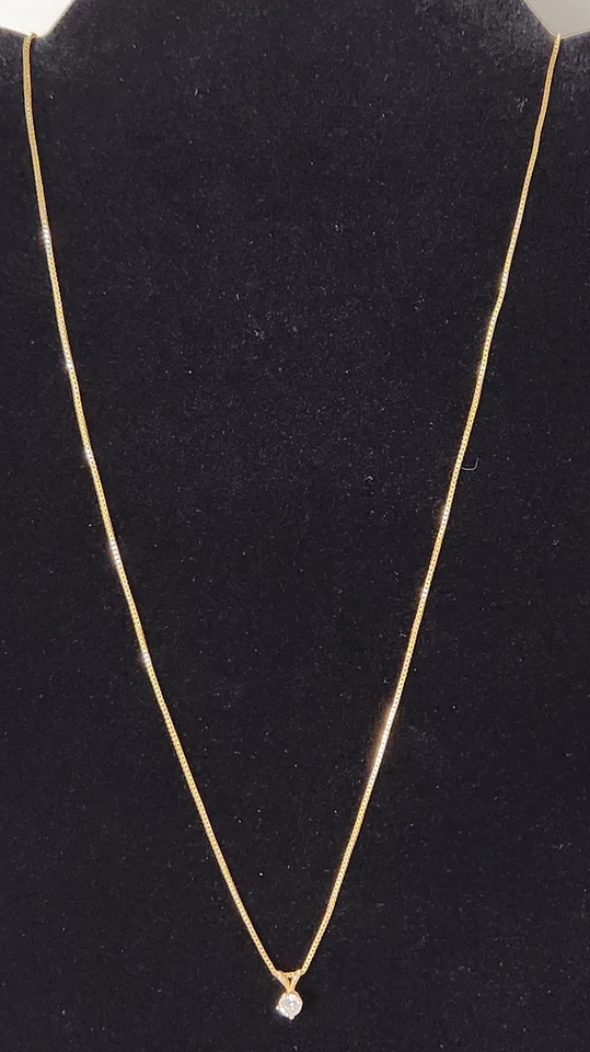 Collar solitario vintage de diamantes de 14K - colgante solitario de oro amarillo de 14K Italia Foto 2 de 4